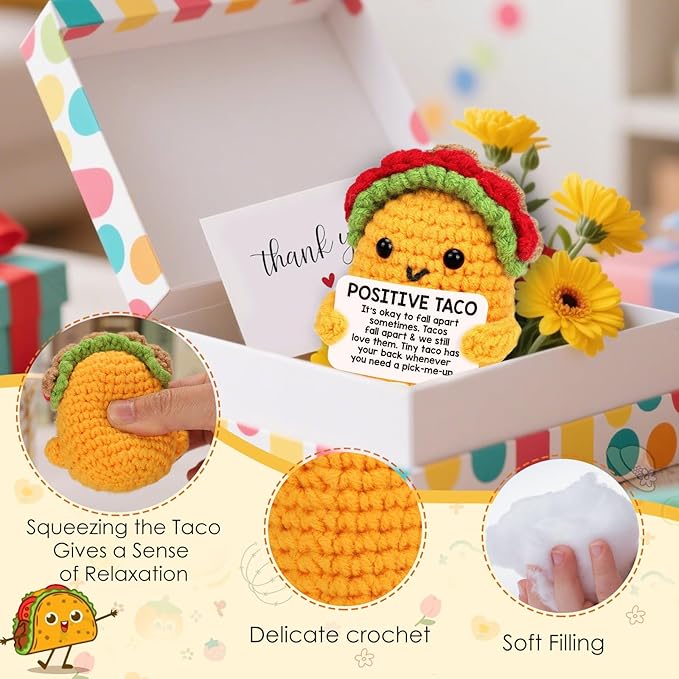 Positive Crochet Taco Birthday Gifts for Women Men Teacher Appreciation Mothers Day Graduation Gift Adult Kids Son Mom Dad Daughter Sister Friend Coworkers Self Care Card Inspirational Support