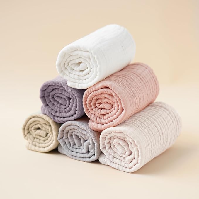 Konssy Muslin Baby Burp Cloths 6 Pack, Soft Absorbent 100% Cotton Burping Clothes for Newborns, Baby Boys and Girls, Unisex