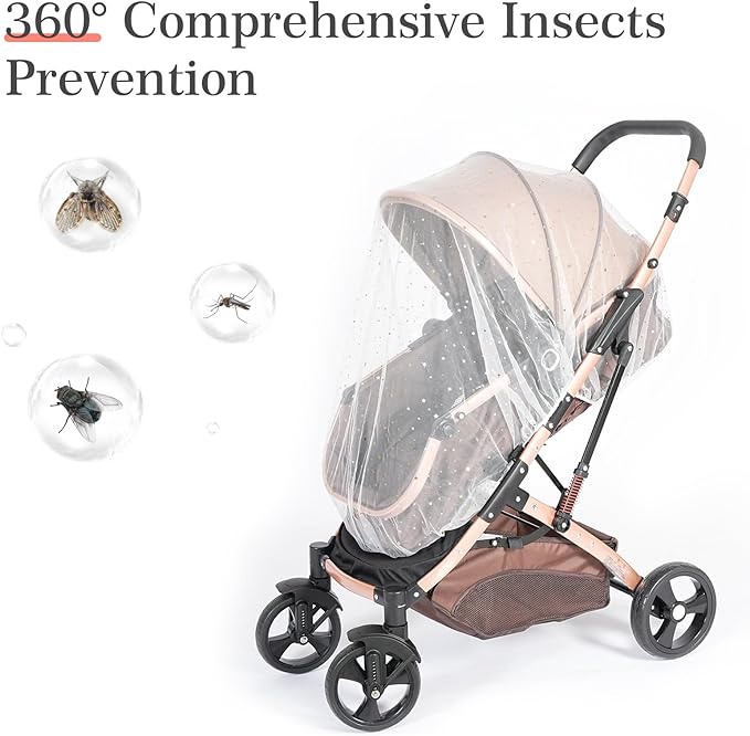 Baby Mosquito Net for Stroller, Perfect Bug Net for Stroller/Bassinets/Cradles/Playards/Pack N Plays and Portable Mini Crib, Durable Baby Insect Netting, White Star