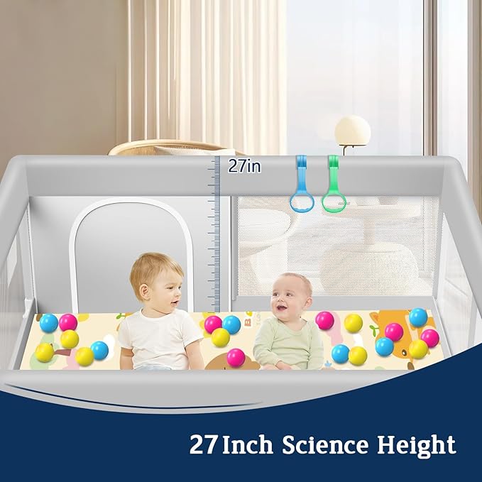 Baby Playpen with Mat 50x50 Inch, Playpen with Colorful Ball for Babies and Toddlers, Baby Play Pen Pin Indoor Play Fence (Mat and Ball Included)