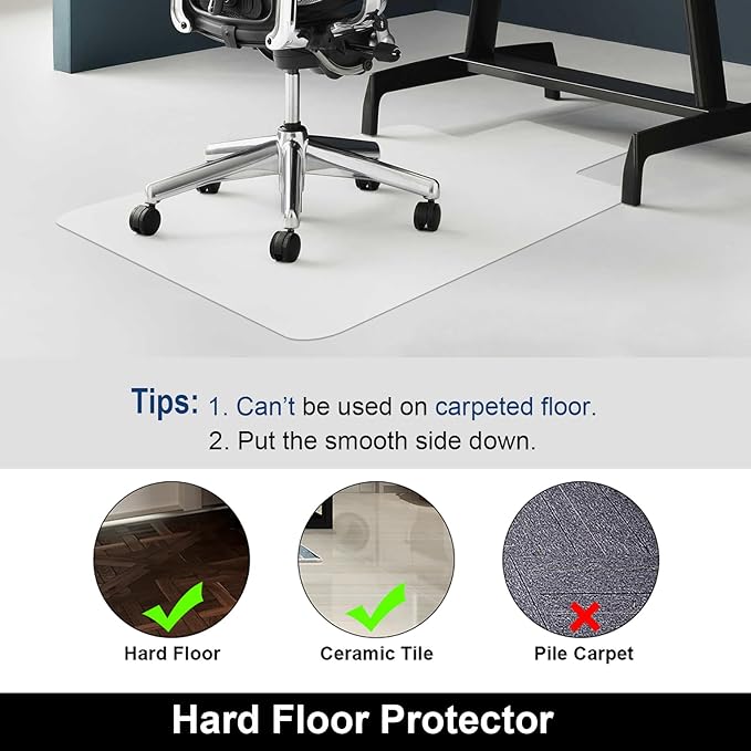 AiBOB Office Chair Mat for Hardwood Floor, 45 X 53 inches, Hard Floor Chair Mats Under Computer Desk, Easy Glide for Rolling Chairs, No Curling