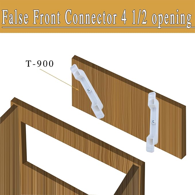 4 Sets (8 clips) False Front Connector False Front Cabinet Clips 4 1/2 Opening Fake Drawer Clips False Drawer Front Clips Complete Set Including Screws