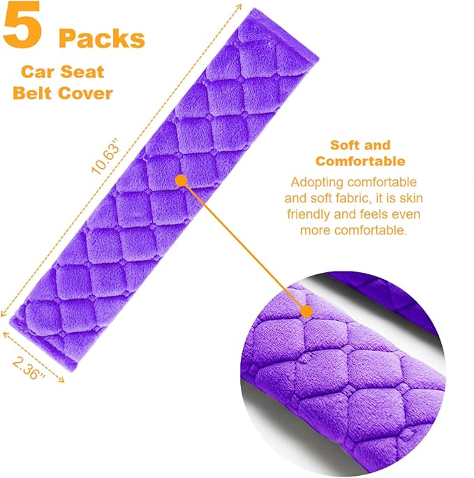 WSSROGY 5 Pack Soft Comfort Car Seatbelt Cover Protector Pads Strap for Protecting Neck and Shoulder (Purple)