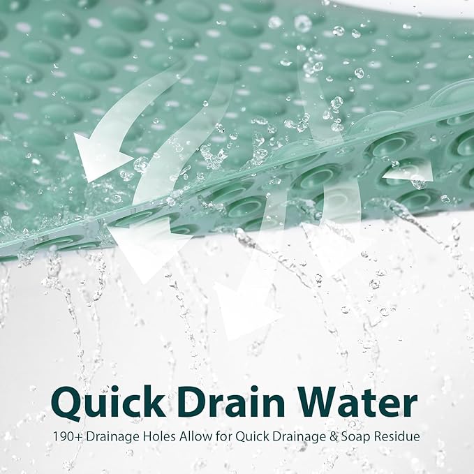 Bathtub Mat Shower Mat Non Slip 17x30 Inch Standard Size, Soft Bubble Bath Tub Mat Shower Mats for Inside Shower Bathroom Floor Mat with Big Suction Cups & Drain Holes, BPA-Free，Mars Green