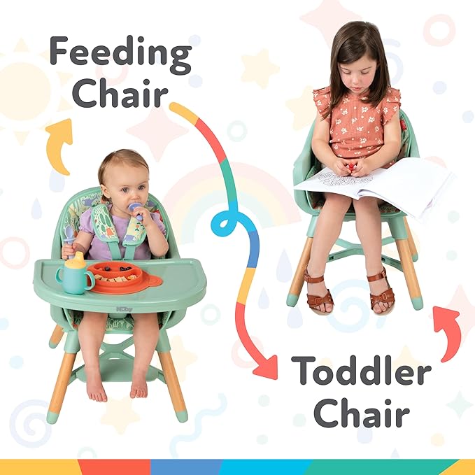 Nuby 4-in-1 Baby High Chair Seat with Removable Tray - 6+ Months to 3 Years - Adjustable Toddler Chair for Eating - Holds Up to 60 lbs - Gray