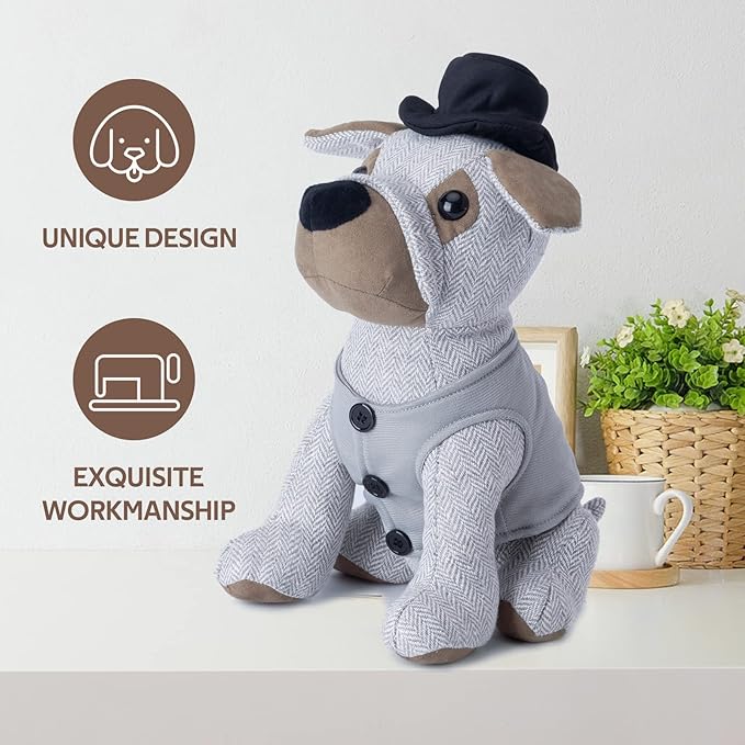Marwood Cute Door Stopper Decorative Door Stops for Home and Office, Gentleman Dressed Dog Weighted Interior Doorstop Fabric Stuffed Animal Door Stopper Floor Decorative