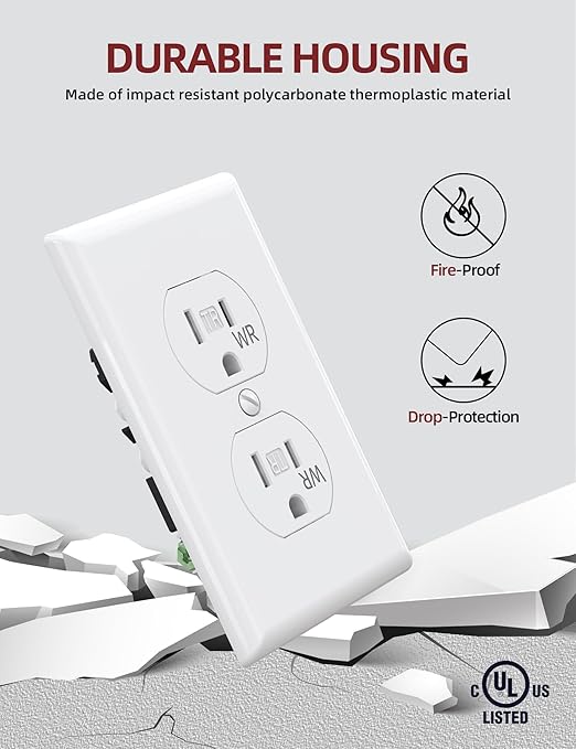 AIDA 15 Amps Duplex Outlets and Wall Plates Bundle,Weather Resistance & Tamper Resistant Electrical Receptacle, Wall Outlet,2 Pole,3-Wire, Self-Grounding, NEMA 5-15R,UL Listed 20 Pack, White