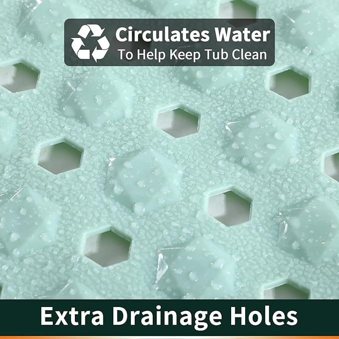 Yimobra Bathtub Shower Mat 27.5 x 15.5, Non Slip Bath Mats for Tub Floor with Drain Hole and Suction Cups, Soft on Feet, Machine Washable, Easy Dry, Light Green