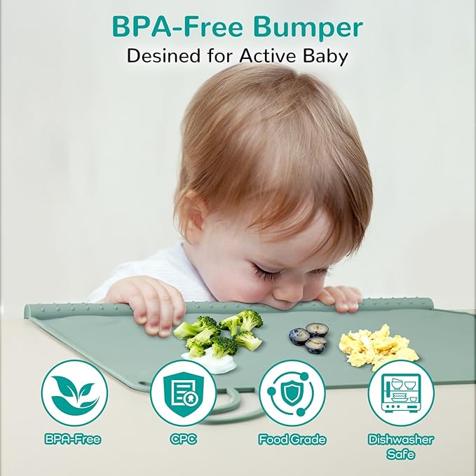DZDOV Silicone Placemat for Toddler Eating: Wipe Clean & Roll Up in The Diaper Bag - Table Mat for Restaurant/Travel/On-The-Go