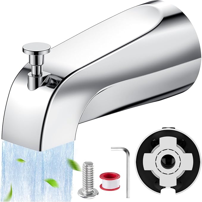 Universal Bathtub Tub Spout with Diverter, Fits 1/2" Slip-Fit Copper Pipe Connection, Pull Down Bathtub Faucet Spout Replacement, Easy Installation (Chrome)