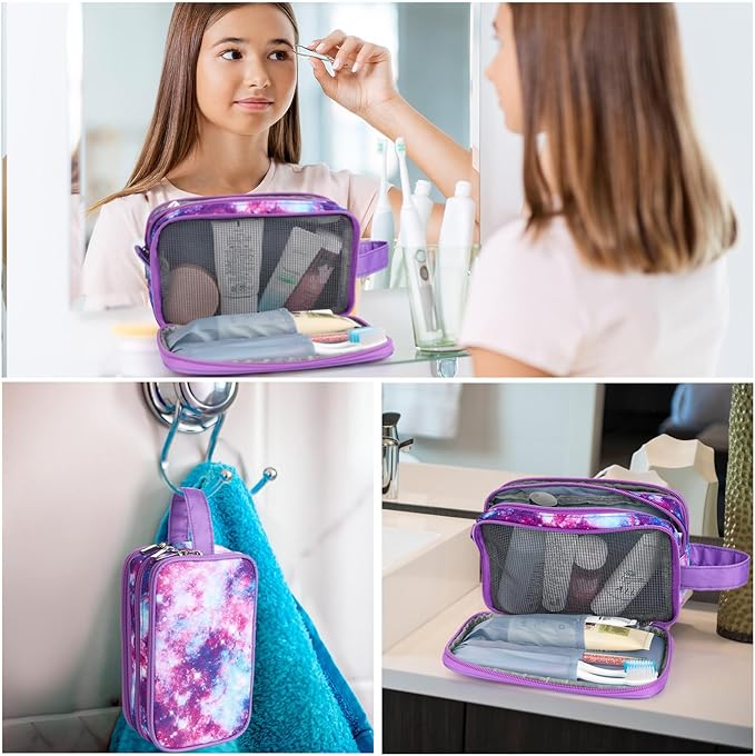 Galaxy-Purple Travel Toiletry Bag, Waterproof Hanging Wash Bag Toiletries for Girls, Kid