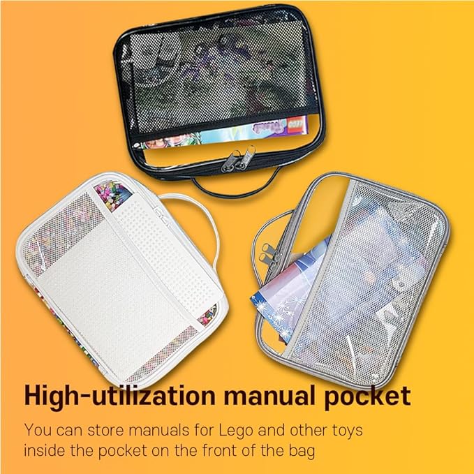 holay 4 Packs PVC Zippered Blocks Set, Toy, Clay, Board game Storage Organizer Case (Name Tag, Manual Pocket) (White, Large)