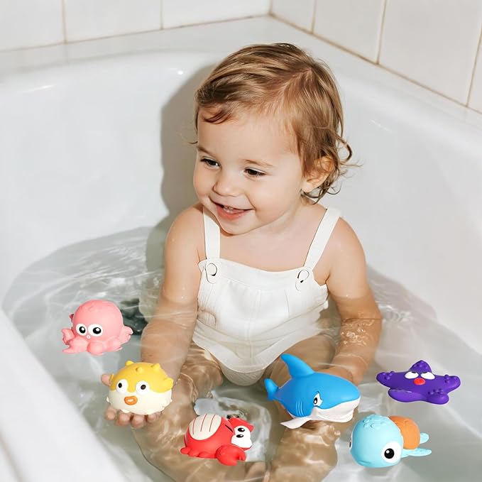 XAWACAH Bath Toys for Toddlers 18 Month, Bathtub Toys with 6 Baby Bath Animals, No-Hole Design Keeps Dry, Floating Toys Set for Baby 1 Year Old Boys & Girls (6 Pack)