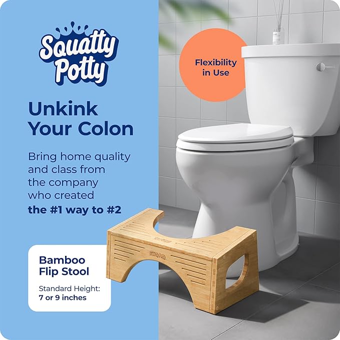 Squatty Potty The Original Toilet Stool - Bamboo Flip,7" and 9" Adjustable Heights,Brown - Improve Bathroom Posture and Comfort,(Pack of 4)