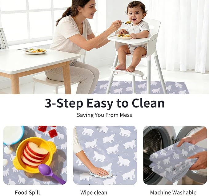 CoolaPeach Splat Mat for Under High Chair/Arts/Crafts, Washable Baby Spill Mat Waterproof Non-Slip Floor Splash Mat, Portable Play Mat and Table Cloth (Bear, 43"x 43")