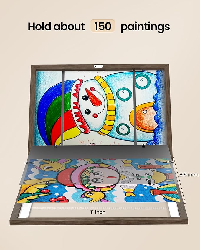 BAIJIALI Brown Art Frames for Kids Artwork - Front Opening Holds 150 Drawings, 3D Crafts - 4 Packs 8.5x11 with mat or 9x12 without Mat