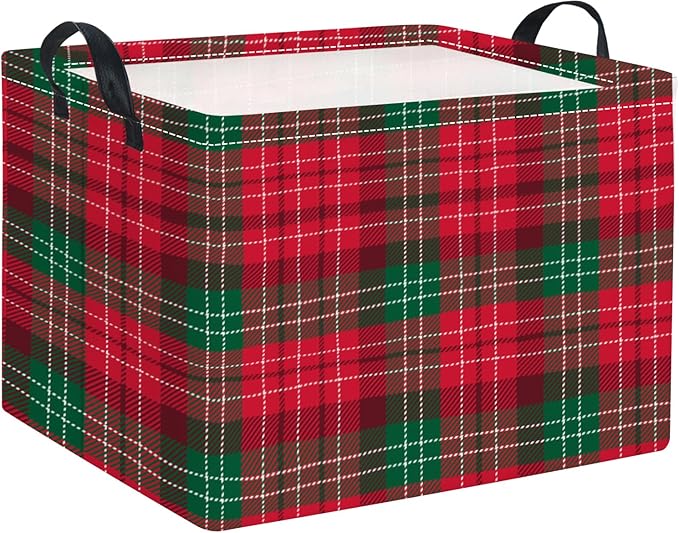 TIBAOLOVER Rectangular Christmas Basket Trick or Treat Spooky Boo Basket with Handles for Women Girls Cute Storage Bin Organizer(Christmas Check)
