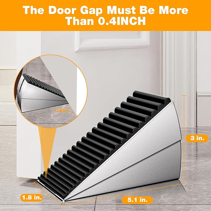 Heavy Duty Metal Door Stop, Strongest Large Adjustable Spring Door Stopper Up to 3 inch Tall, Door Stoppers for Bottom of Door, Stainless Steel Silver Rubber Door Wedge for Any Heavy Doors