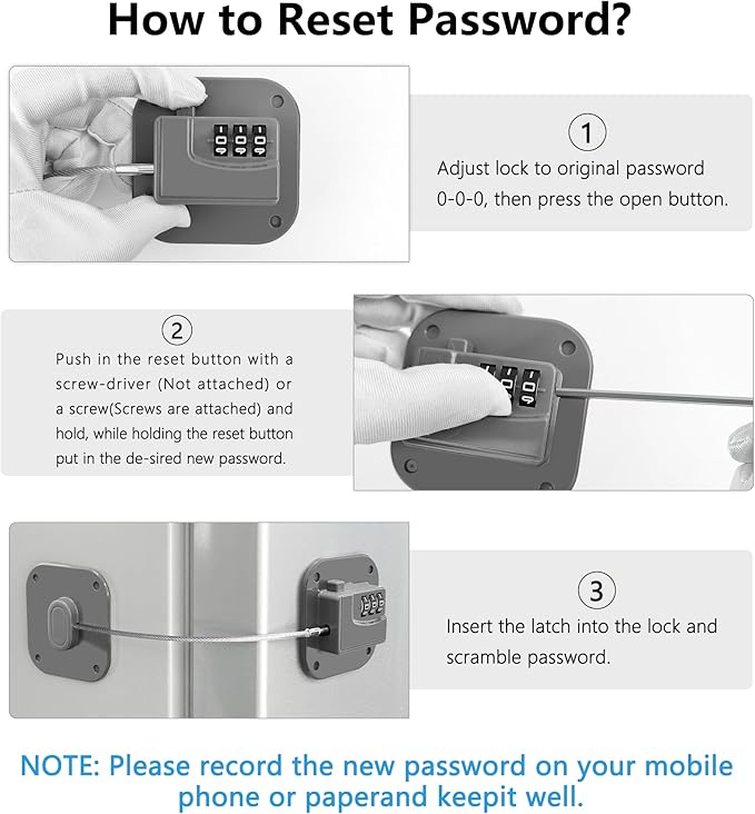 Refrigerator Lock, Heavy Duty Fridge Lock, Combination Lock for Refrigerator Cabinets, Drawers, Safety, Easy Install No Keys Needed (Grey-2Pack)