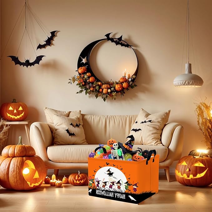 ASKETAM Halloween Basket Gift Cute Pumpkin Ghost Parties Decor Kid Trick or Treat Basket for Boys and Girls Rectangular Storage Bin Box (Witch)