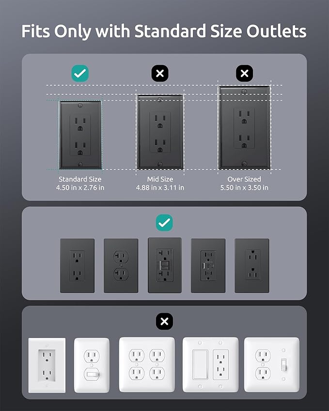 Flat Extension Cord with 3 Outlets, 3FT Short Extension Cord Flat Wall Plug & Ultra-Thin Outlet Cover, 900J Surge Protection, 13A/1625W, ETL Listed, Black Outlet Extender for Kitchen Bathroom