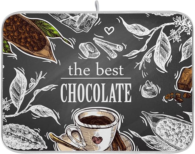 Absorbent Dish Drying Mat for Kitchen Counter - Coffee the Best Chocolate Microfiber Drying Pad, Reversible Drainer Mats for Countertop, Small 16" x 18"
