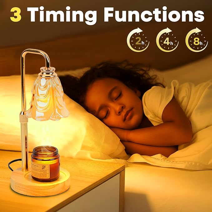 Candle Warmer Lamp with Timer and Dimmer, Electric Wax Warmers for Scented Candles with 5 Brightness Settings, Anti-Glare Lamp with Adjustable Height, Home Decor, Gift for Christmas, Birthday