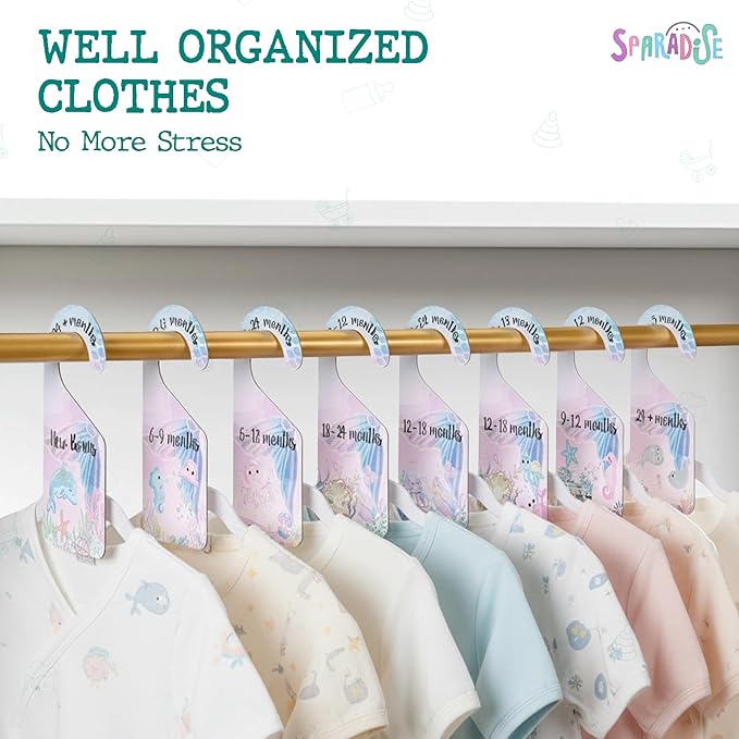 SPARADISE Baby Closet Dividers for Clothes – Set of 8 Double-Sided Organizers for Nursery Wardrobe – Newborn to 24 Months – Ocean Theme