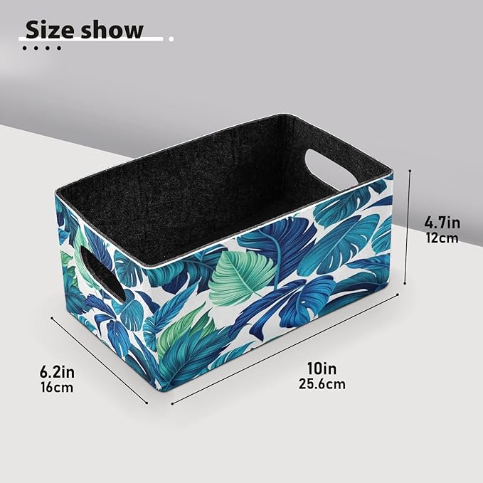 Kcldeci Turquoise Green Tropical Palm Leaves Storage Bins Baskets for Organizing 2Pack, Sturdy Storage Basket Foldable Storage Baskets for Shelves Closet Nursery Toy