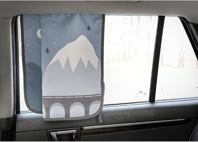 BEBEDECO Magnetic Car Sun Shade Curtain for Side Window – Sun Blocker and UV Protector for Baby, Kids, and Pets – Universal Fit with Built-in Magnets for Steel-Framed Door (Bebe Train)
