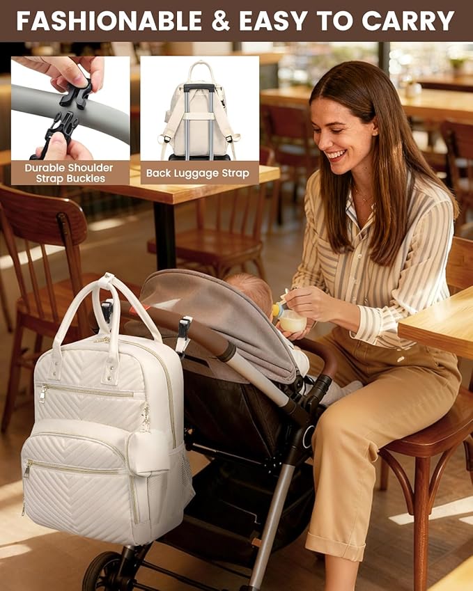 Pritent Diaper Bag Backpack,Baby Essentials Diapers Bag with Pacifier Case,Multipurpose Stylish Large Capacity Travel Backpack for Baby Girl/Boy(M-Beige)