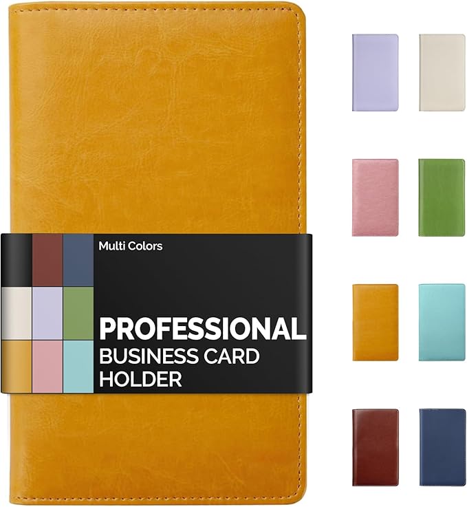 Sooez Leather Professional Business Card Book Holder Organizer, 240 Capacity Credit Card Booklet, PU Name Cards Holder Storage File for Men Women, Orange