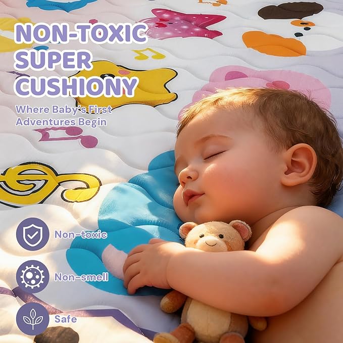Baby Play Mat for Floor, 50'' x 50'' Thicken Foam Soft Padded Mat for Baby, Playpen Mat for Toddlers Infant Kids, Machine Washable, Non-slip Bottom Safe for Crawling (Piano)