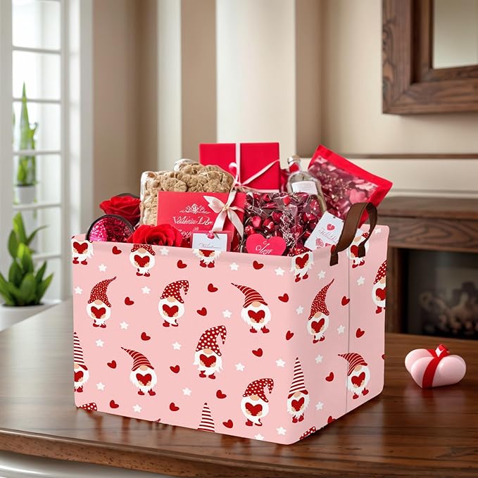ASKETAM Valentine's Day Basket for Gifts Empty Cute Heart Large Gift Basket Decorative Storage Bin for Kid and Baby Room Décor (Pink Dwarf Love)
