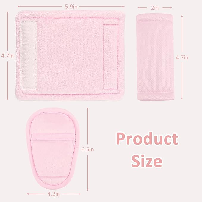 SWESEN Baby Car Seat Strap Covers, 3 Piece Soft Car Seat Strap Shoulder Pads for Baby Girls Boys, Double-Sided Use carseat Straps Covers for Stroller, Car Seats, Pushchair, Pink