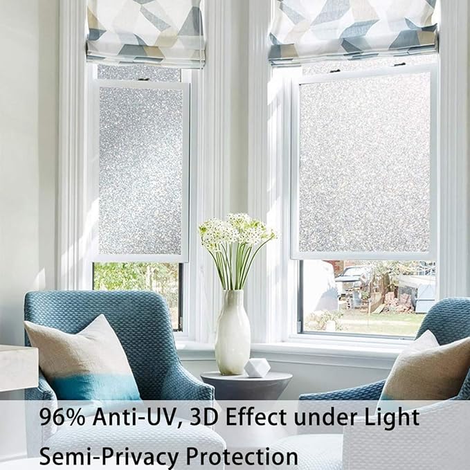 Finnez Electrostatic Window Film | Sparkling Frosted Glass Privacy | No Glue, Reusable | Easy DIY for Home, Bathroom, Office, Crystal 35.4 x 157.4 inches