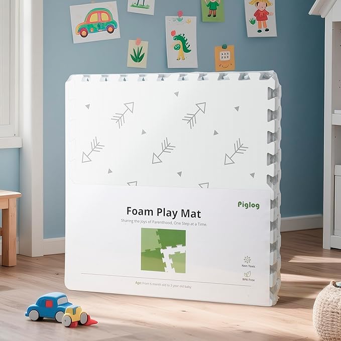 PIGLOG Baby Foam Play Mat-72”x 48” Baby Playmat,6-Piece Interlocking Foam Floor Tiles,Puzzle Mat for Infants and Toddlers,Waterproof,Non Toxic Play Mat for Tummy Time Mat(Arrow)