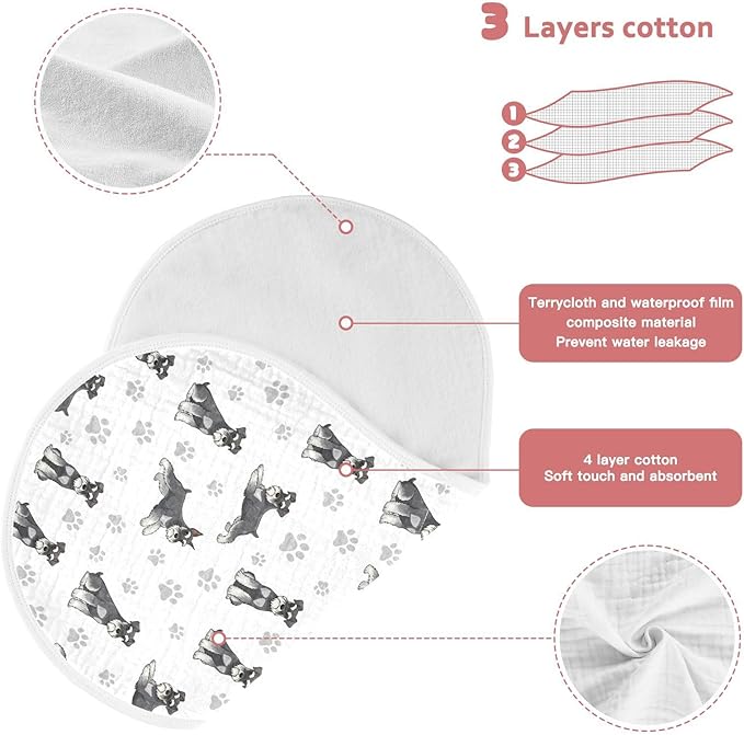 Qinllo 4 Pack Muslin Burp Cloths Miniature Dogs White Cotton Baby Burp Cloths Extra Absorbent and Soft Burping Cloth for Newborn Must Haves 22x11 Inch