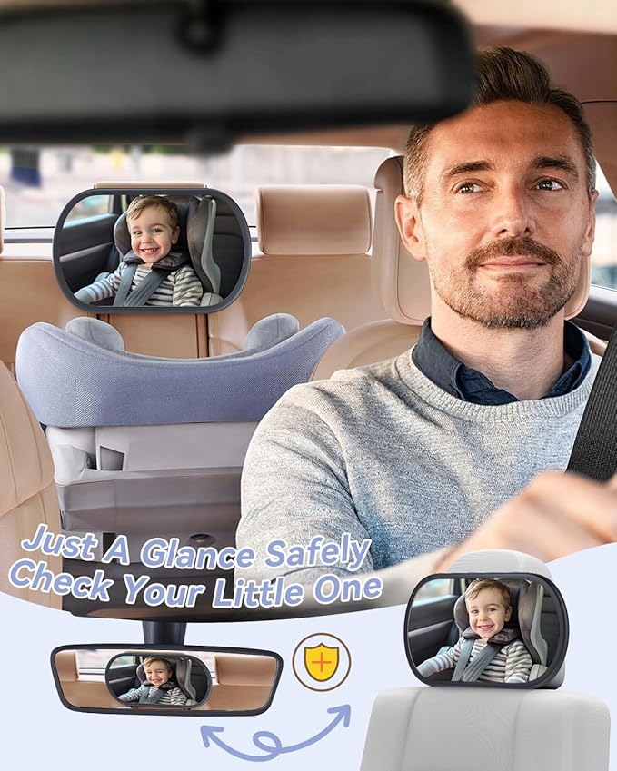 Baby Car Mirror for Backseat - Rear Facing Car Seat Mirror Safety for Infant Newborn - Easily Observe the Baby Move,Clear Wide View,360°Rotation, Secure, Shatterproof - Grey