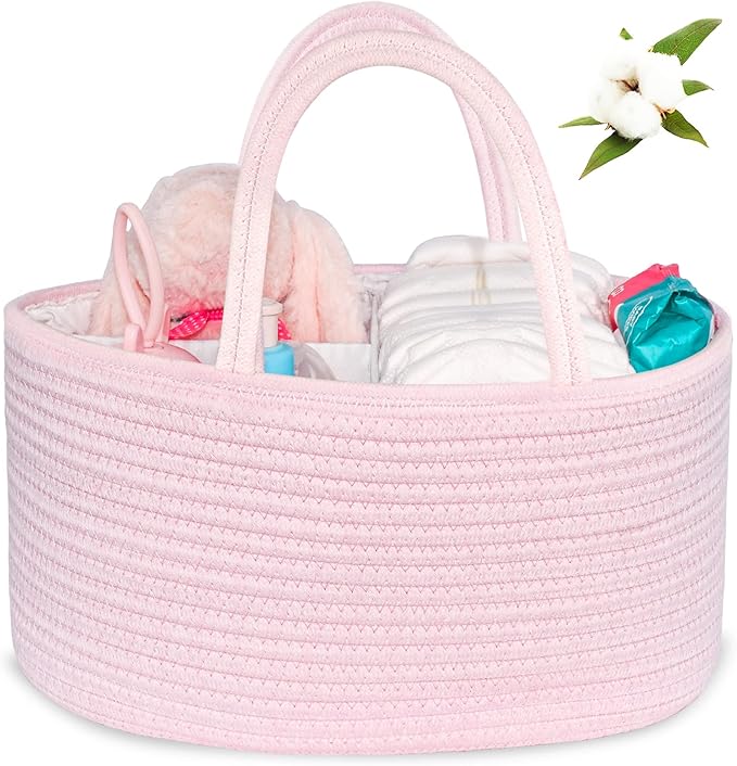 ABenkle Diaper Caddy Organizer - Cotton Rope Nursery Storage Basket for Baby Essentials, Boys & Girls Shower Gift, Changing Table Organizer
