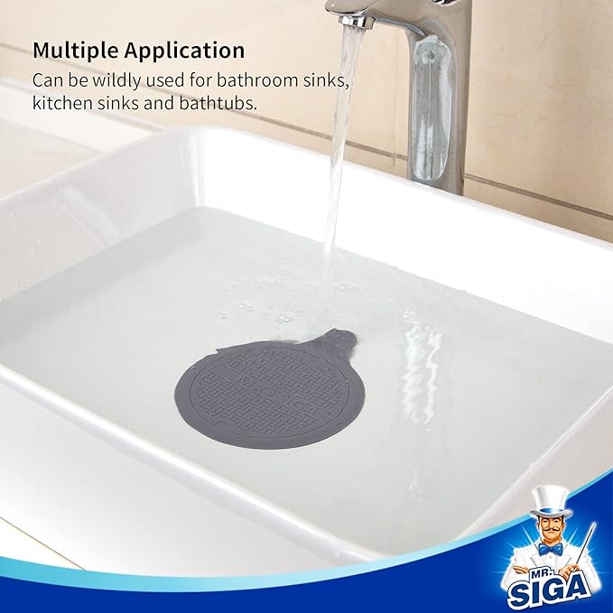 MR.SIGA Silicone Bathtub Stopper, Drain Stopper for Shower, Sink, 5.1" Diameter, Grey, 3 Pack
