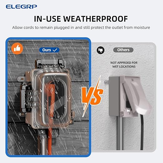 ELEGRP Outdoor GFCI Outlet with in Use Cover and Box Kit, 1 Gang, 20 Amp TRWR Self-Test GFI Receptacle, Extra Duty Metallic Electrical Outlet Box, Lockable in Use Cover, UL Listed, Black, 1 Pack