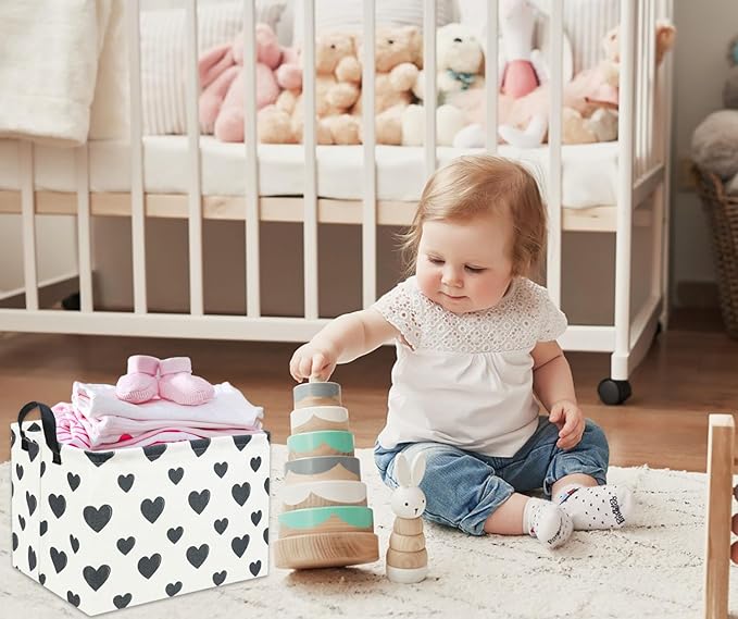 TIBAOLOVER Rectangular Love Heart Toy Storage Bin Organizer Shelf Book Basket Love Room Decor (Black Heart)