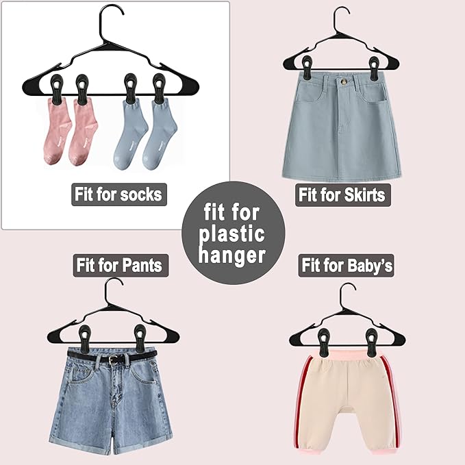 TOFIIGREM Black Hanger Clips 60 PCS, Multi-Purpose Plastic Clips Perfect for Plastic Hangers Velvet Hanger, Finger Clips for Skirt Pants Hangers