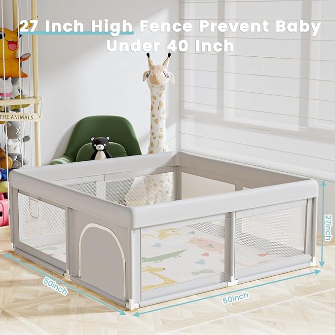 Baby Playpen 50"L x 50"W x 26"H Play Pens for Babies and Toddlers, Large Play Yards for Indoor & Outdoor