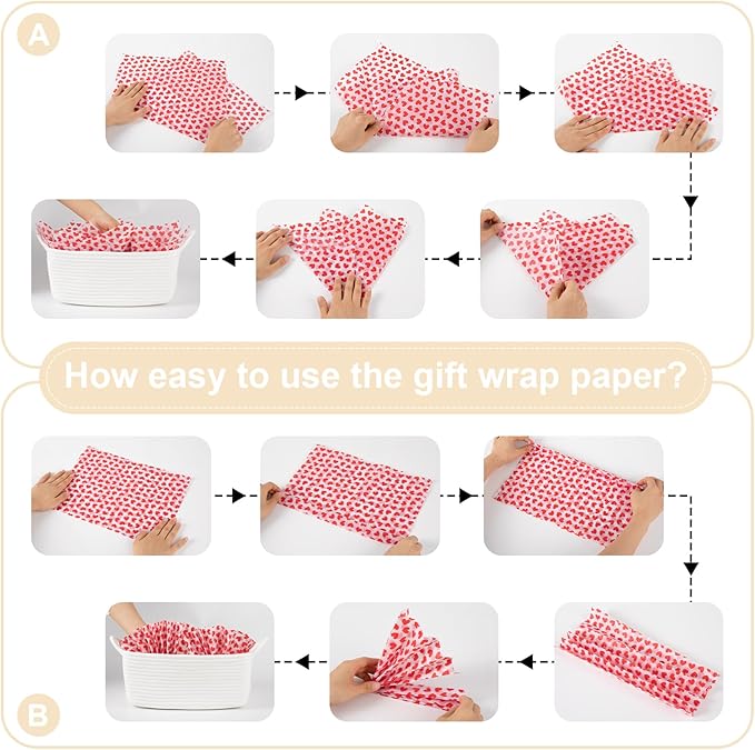 OIAHOMY Woven Basket, Gift Basket Empty with Gift Bags Ribbons and Wrap Tissue Paper, Rope Baskets for Baby Showers, Storage Baskets with Handles for Nursery, Pet Toy Organizer - Valentine's White