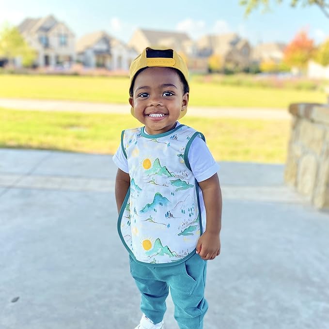 BapronBaby Mountain Mist Bapron - No Neck Tie Safer Bib for Baby & Toddler - Soft Waterproof Stain Resistant - Machine Washable - Sz Preschool 3-5yrs