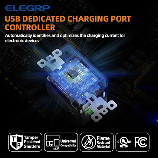 ELEGRP USB Wall Outlets, 20 Amp USB C Wall Outlets Receptacles, Outlets with USB A and C Ports, Tamper Resistant Receptacle, Wall Plate Included, UL Listed, 5 Pack, Black