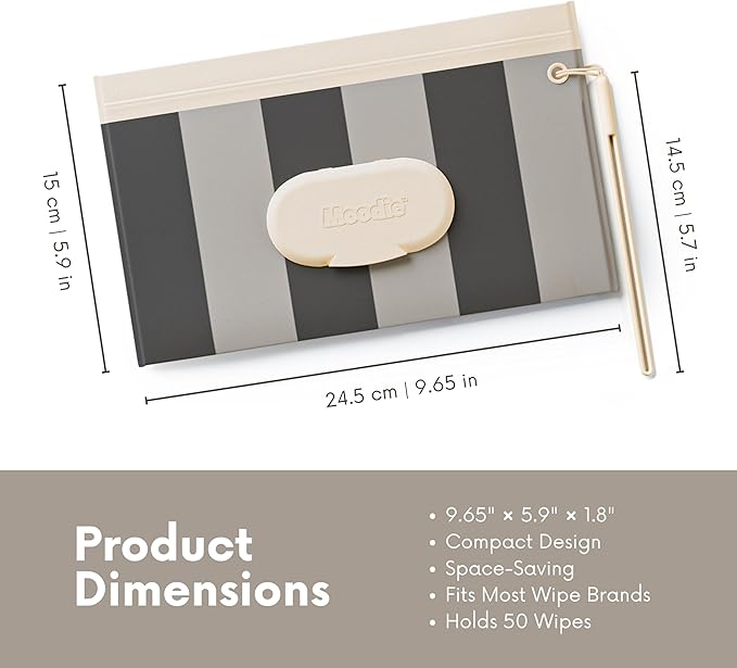 Moodie NEW 3 PACK Baby Wipes Holder | Refillable Wipes Container w/ DOUBLE-LOCK SEAL |Travel Wipe Case | Portable Wipe Dispenser for Diaper Bag w Silicone Strap | Reusable Wipes Pouch (CLOUDY GREY)