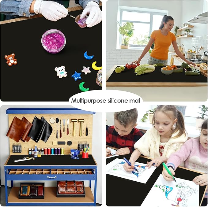 Extra Large Silicone Mat for Kitchen Counter 36" x 24" Silicone Table Mat for Resin Workbench Mat Heat Resistant Mat Coffee Bar Mat, Black